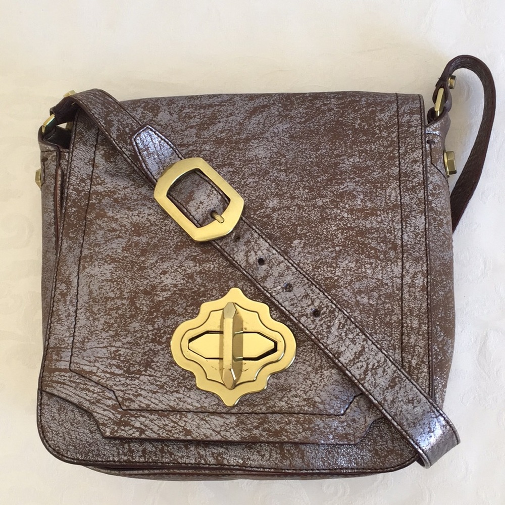 Oryany brown silver leather flap crossbody bag